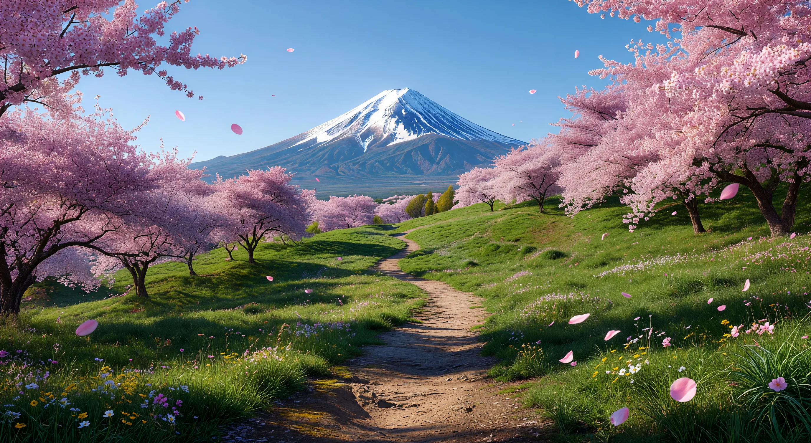 Mt Fuji cherry blossom walking trail in spring