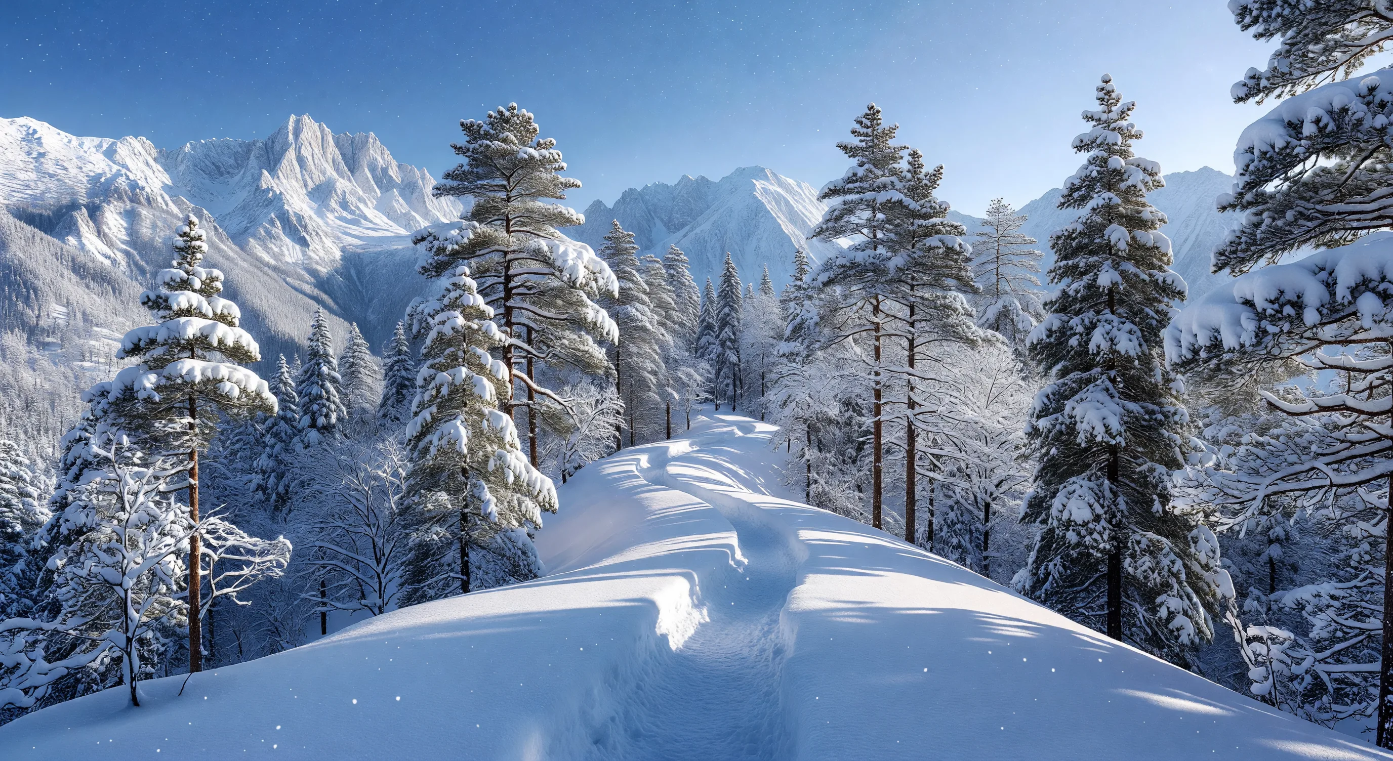 Snowy winter trail in Japan Alps